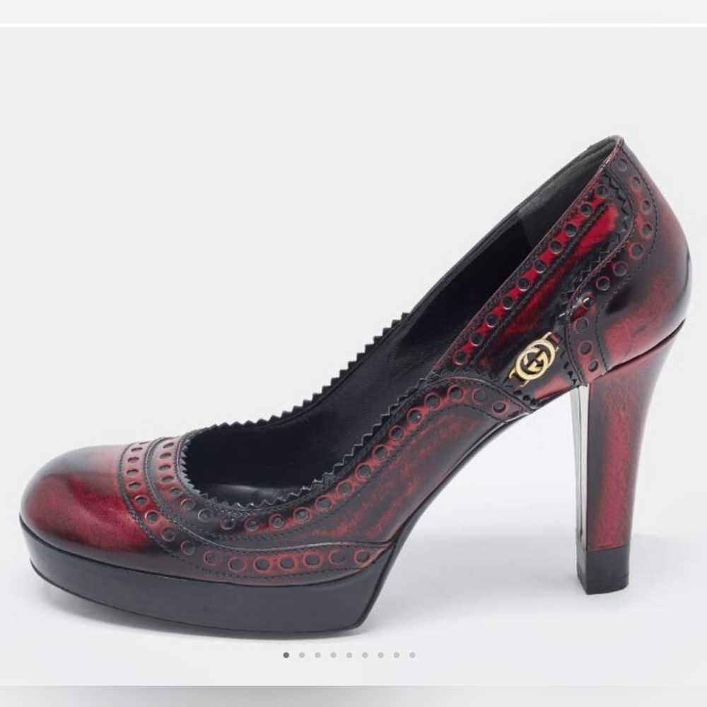 Gucci Two Tone Brogue Leather Platform Pumps 38.5